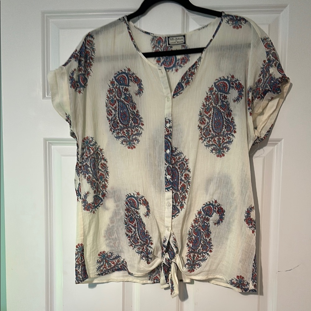 Paisley Print Button-Down Top